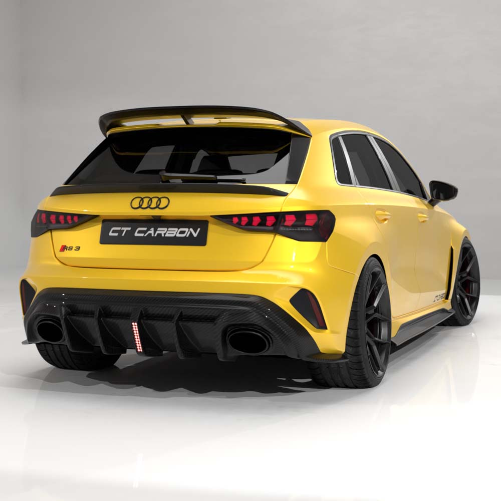 AUDI RS3 8Y 2025+ FACELIFT SPORTBACK CARBON FIBRE DIFFUSER WITH LED LIGHT - V2 - CT DESIGN