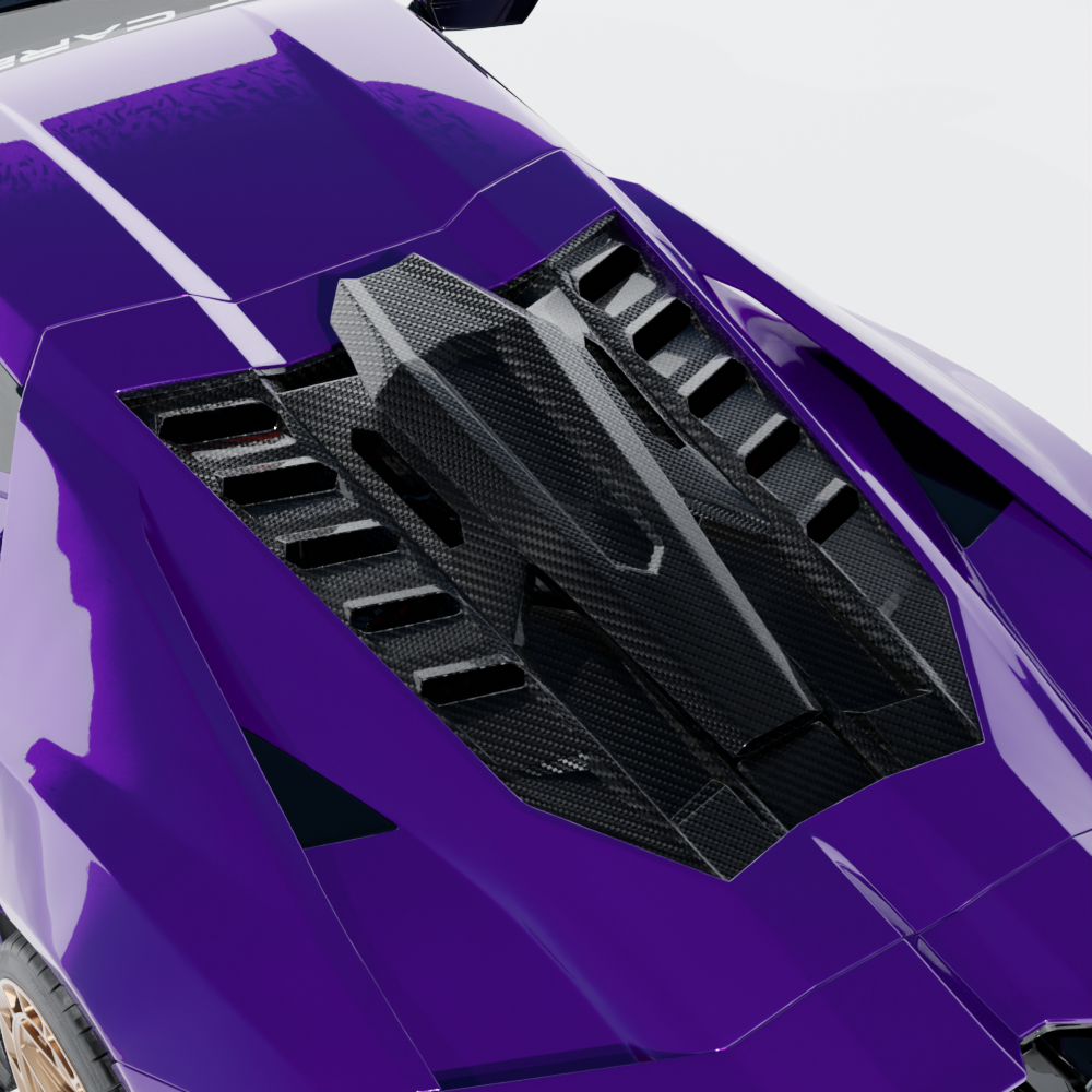 LAMBORGHINI REVUELTO MATTE CARBON FIBRE ENGINE COVER & ROOF SCOOP - CT DESIGN