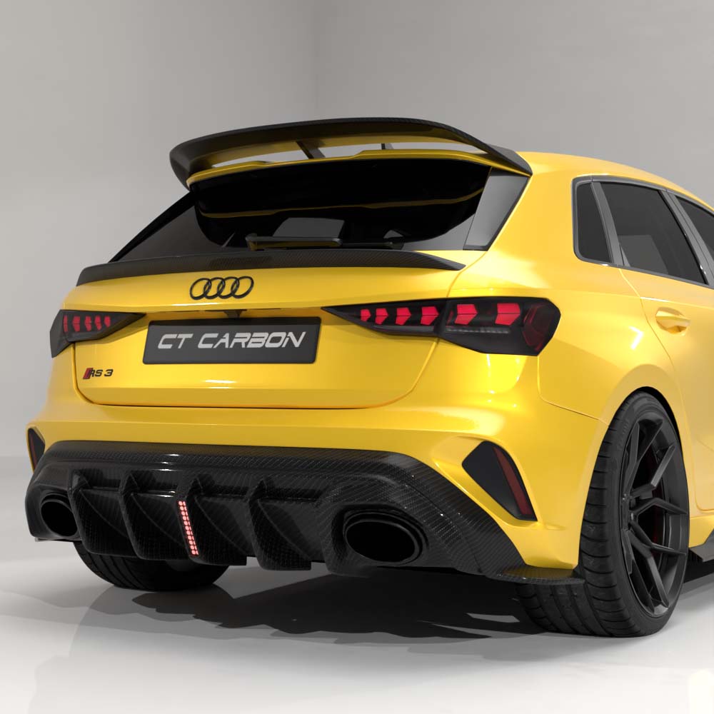 AUDI RS3 8Y 2025+ FACELIFT SPORTBACK CARBON FIBRE DIFFUSER WITH LED LIGHT - V2 - CT DESIGN