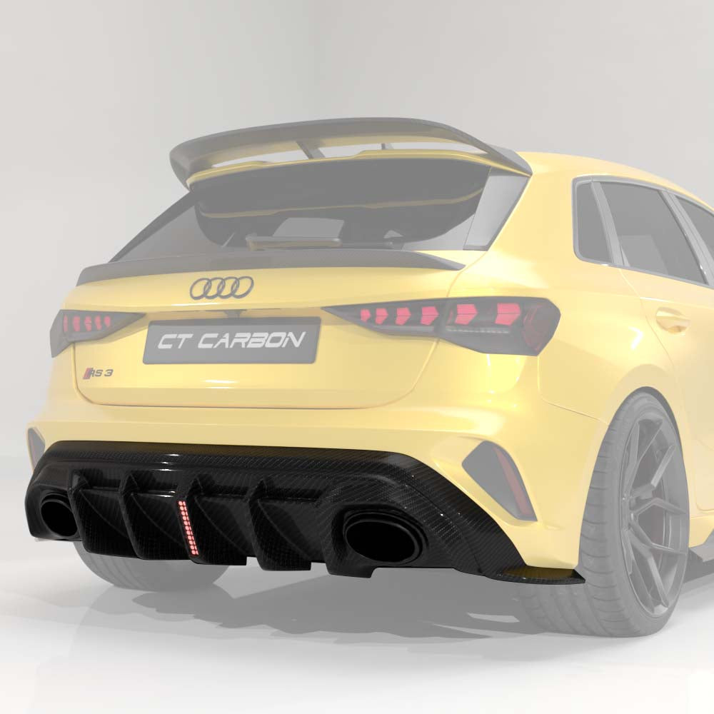 AUDI RS3 8Y 2025+ FACELIFT SPORTBACK CARBON FIBRE DIFFUSER WITH LED LIGHT - V2 - CT DESIGN