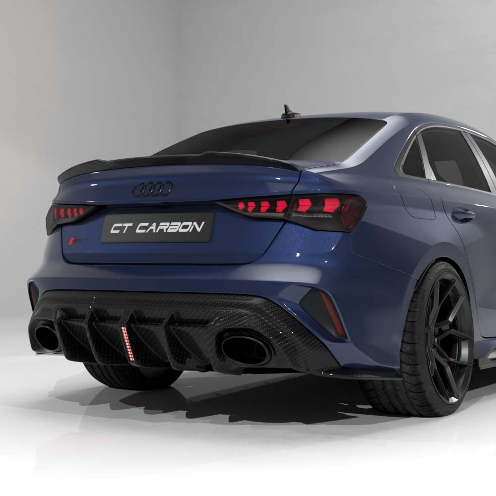 AUDI RS3 8Y 2025+ FACELIFT SALOON CARBON FIBRE DIFFUSER WITH LED LIGHT - V2 - CT DESIGN