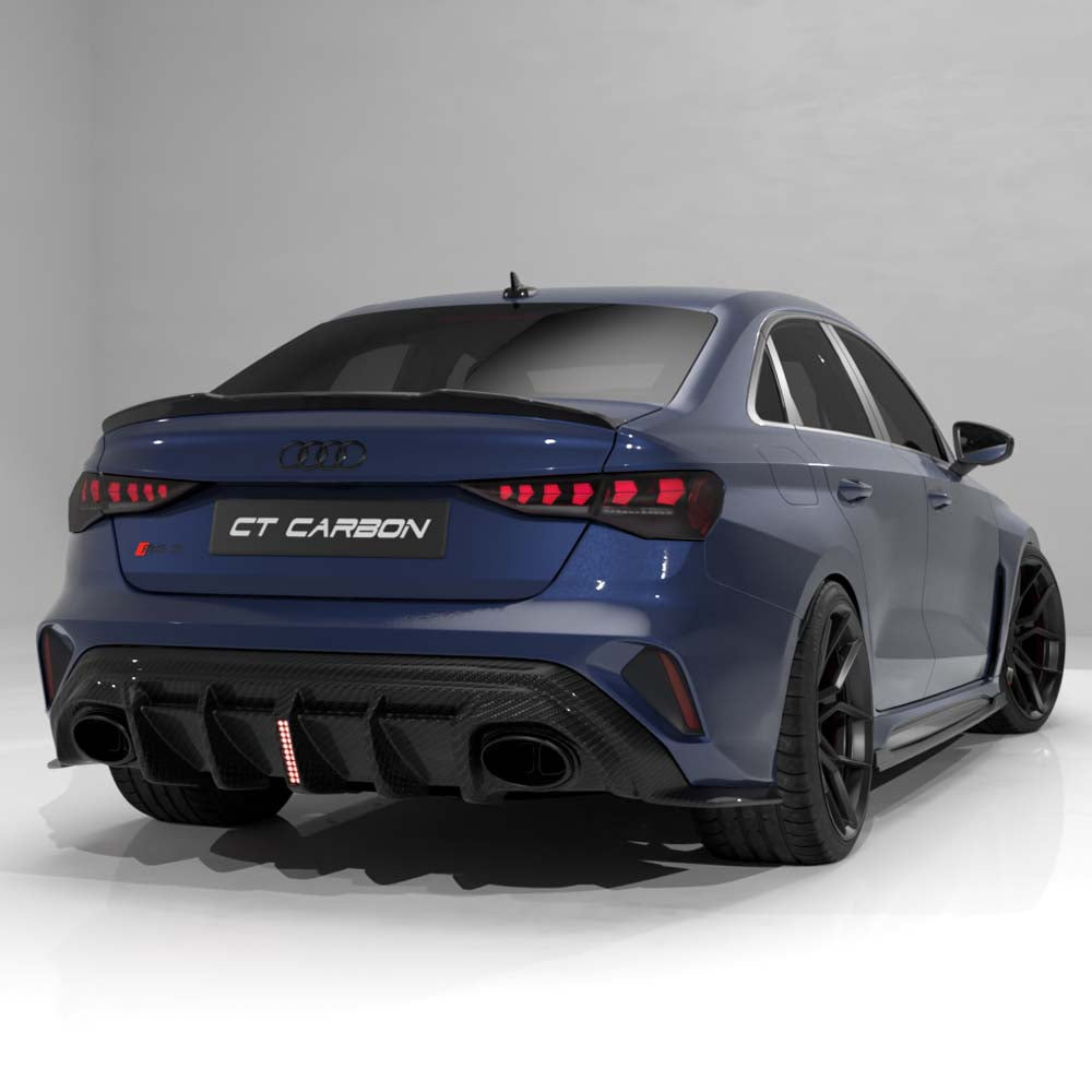 AUDI RS3 8Y 2025+ FACELIFT SALOON CARBON FIBRE DIFFUSER WITH LED LIGHT - V2 - CT DESIGN