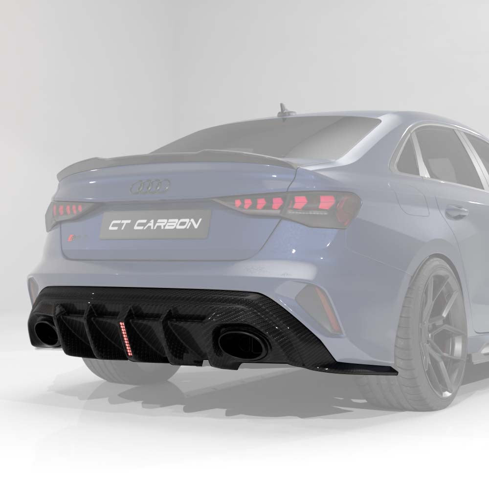 AUDI RS3 8Y 2025+ FACELIFT SALOON CARBON FIBRE DIFFUSER WITH LED LIGHT - V2 - CT DESIGN
